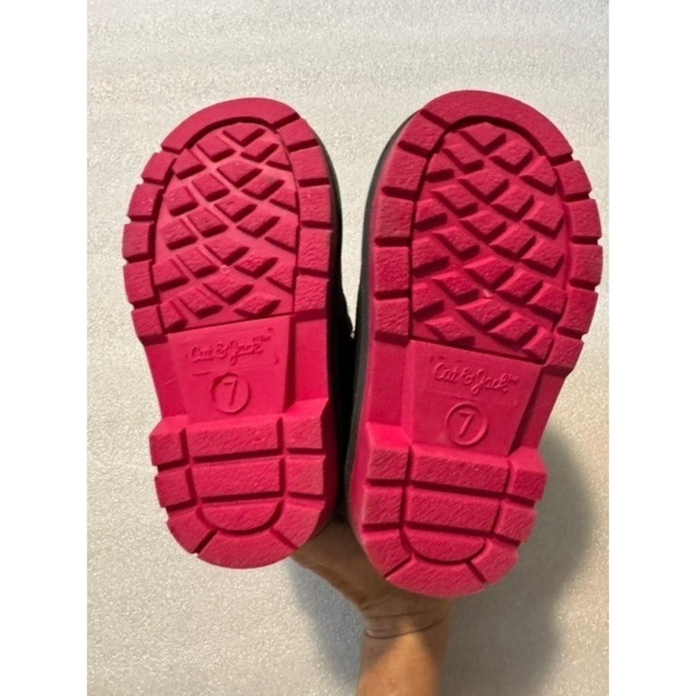 Cat & Jack Toddler Girls Size 7 Gray Pink Faux Fur Winter Duck Boots Side Zip - Picture 6 of 7